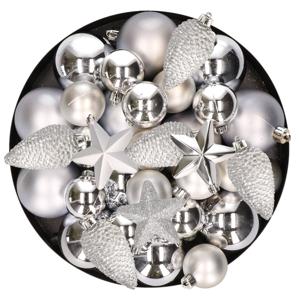 Kerstversiering kunststof kerstballen zilver 6-8-10 cm pakket van 68x stuks - Kerstbal