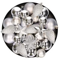 Kerstversiering kunststof kerstballen zilver 6-8-10 cm pakket van 62x stuks - Kerstbal