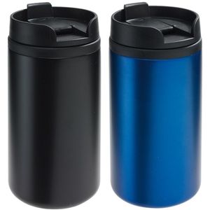 Set van 2x Thermosbekers/warmhoudbekers zwart en blauw 290 ml