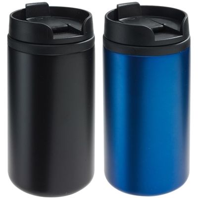 Set van 2x Thermosbekers/warmhoudbekers zwart en blauw 290 ml