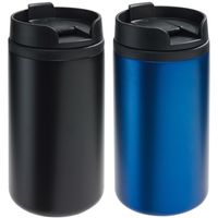 Set van 2x Thermosbekers/warmhoudbekers zwart en blauw 290 ml - thumbnail