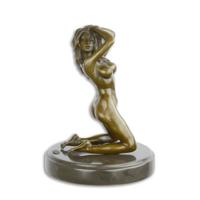 AN EROTIC BRONZE SCULPTURE OF A FEMALE NUDE - thumbnail