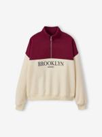 Meisjessweater met opstaande kraag, colorblock en geborduurde letters JONEN ecru
