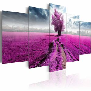 Schilderij - Paars Veld, 5luik ,  wanddecoratie , premium print op canvas