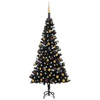 VidaXL Kunstkerstboom met verlichting en kerstballen 150 cm PVC zwart