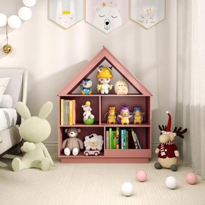 Kinderboekenkast in de Vorm van een Huis Houten Speelgoedopbergmeubel met 5 Vakken Open Displayplank met 3 Niveaus