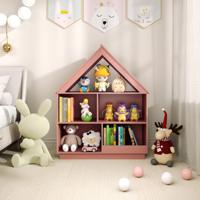 Kinderboekenkast in de Vorm van een Huis Houten Speelgoedopbergmeubel met 5 Vakken Open Displayplank met 3 Niveaus