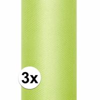 Glitter tule stof - 3x rollen - groen - 15 x 900 cm - hobbyartikelen/knutselspullen - gaatjesstof