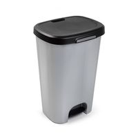 Grijze afvalemmers/vuilnisemmers 50 liter met zwarte deksel en pedaal - Pedaalemmers - thumbnail