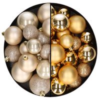 Kerstballen 60x stuks - mix goud/champagne - 4-5-6 cm - kunststof - Kerstbal - thumbnail