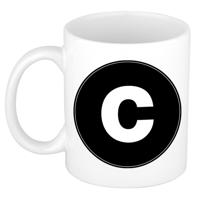 Koffie mok met de letter C - beker - zwart - eerste letter van een voornaam - wit - 300 ml