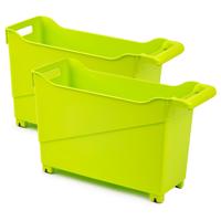 Plasticforte Trolley - 2x - limegroen - L45 x B17 x H29cm - opberger op wieltjes