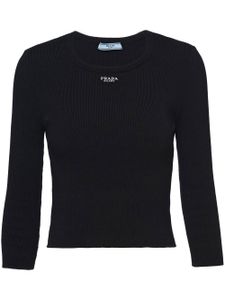 Prada pull en laine nervuré à logo brodé - Noir