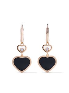 Chopard 18kt rose gold Happy Hearts onyx and diamond drop earrings