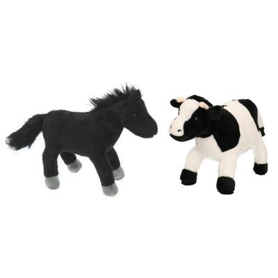Pluche knuffel boerderijdieren set - Koe en zwart Paard - van 20 cm - Zachte kinder knuffels Pluche knuffel boerderijdieren set - Koe en zwart Paard - van 20 cm - Zachte kinder knuffels