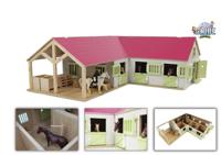 Kids Globe globe paardenhoekstal met 3 boxen en berging roze 1:24