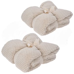 Fleece dekens/plaids - 2x - creme - 130 x 170 cm