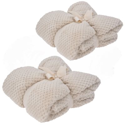 Fleece dekens/plaids - 2x - creme - 130 x 170 cm