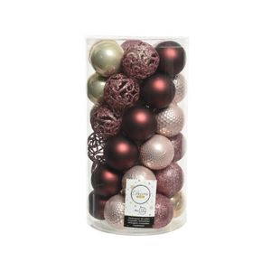 37x stuks kunststof kerstballen roze/donkerrood/champagne mix 6 cm