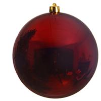 Decoris Kerstbal - donkerrood - groot - 20 cm - kunststof - glans - thumbnail