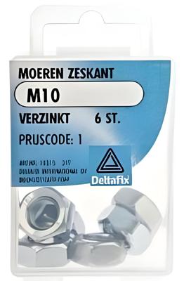 Moer zeskant m10 verz 6st - Deltafix