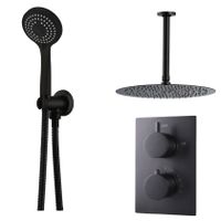 Regendouche set SaniClear Nero | Inbouw | Thermostaatkraan | 2-weg | Rond | Zwart mat
