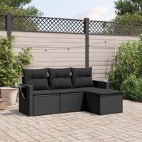 4-delige Loungeset met kussens poly rattan zwart