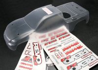 Body, revo 3.3 (extended chassis) (clear, requires painting)/window, grill, lights decal sheet - thumbnail