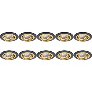 Spot Armatuur 10 Pack - Pragmi Alpin Pro - GU10 Inbouwspot - Rond - Zwart/Goud - Aluminium - Kantelbaar - Ø92mm