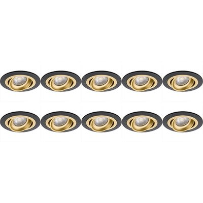 Spot Armatuur 10 Pack - Pragmi Alpin Pro - GU10 Inbouwspot - Rond - Zwart/Goud - Aluminium - Kantelbaar - Ø92mm