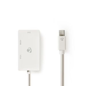 Mini DisplayPort-Adapterkabel, Multiport | Mini-DisplayPort Male - VGA Female + DVI-D 24+1-Pins Female + HDMI-Ingang | 0,2 m | Wit