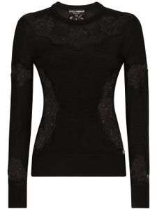 Dolce & Gabbana pull en dentelle brodée à col roulé - Noir