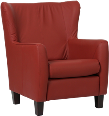 Rode leren landelijke oorfauteuil Hug - poot hout zwart - Hermes Leer Red (rood leer)