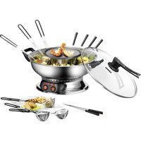 Unold Asia Fondue Fondue 1350 W 2 gescheiden temperatuurregelaars, 6 fonduevorkjes, Grillfunctie RVS - thumbnail