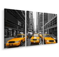 Schilderij - Gele taxi's in New York, USA, 3 luik, premium print - thumbnail