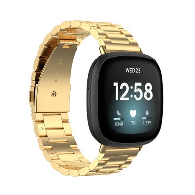 Bandje geschikt voor Fitbit Versa 3 - Maat One Size - Metalen band - Polsband - Vouw Sluiting - Metaal - Goud