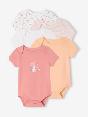 Set van 5 babyrompers met korte mouwen veel wit