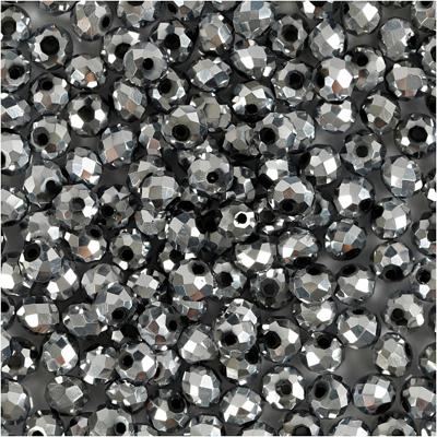 Creativ Company Facet kralen, afm 3x4 mm, gatgrootte 0,8 mm, metallic grijs, 100 stuk/ 1 doos