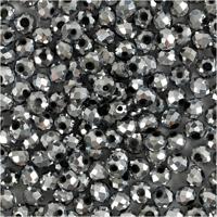 Creativ Company Facet kralen, afm 3x4 mm, gatgrootte 0,8 mm, metallic grijs, 100 stuk/ 1 doos