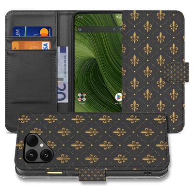 Franse Lelie Design in Bruin Goud voor Fairphone 6 | Bookcase Hoesje met Volledige Bescherming