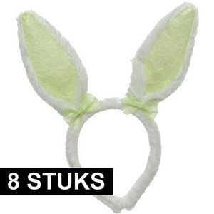 8x Wit/groen konijnen/hazen oren diadeempjes 24 cm   -