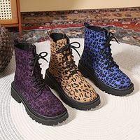 Dames Laarzen Grote maten Buiten Dagelijks Luipaard Booties enkellaarzen Winter Rits Platte hak Ronde Teen Casual Comfortabel minimalisme PU Rits Geel Blauw Paars Lightinthebox