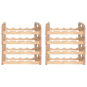 Wijnrek voor 4x flessen - 8x - hout kleur - stapelbaar - 45 x 22 x 12 cm