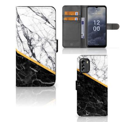Nokia G60 | Bookcase | Marmer Wit Zwart - Origineel Cadeau Man