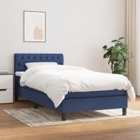 Boxspring met matras stof blauw 90x200 cm