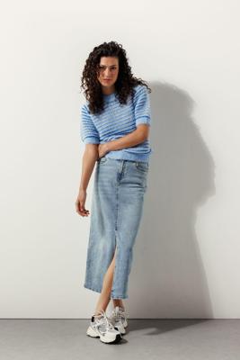 Tramontana Braided-detailed Denim Skirt F01-15-201 000043-lightbluedenim