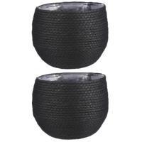 Naturel zwart rotan planten pot mand van gedraaid jute/riet H19 en D22 cm Naturel zwart rotan planten pot mand van gedraaid jute/riet H19 en D22 cm