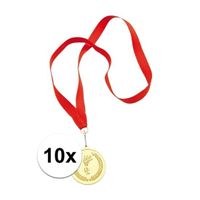 10x Gouden kampioens medailles aan rood lint   -