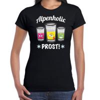 Apres ski t-shirt voor dames - Alpenholic - zwart - wintersport - prost/proost - skien/snowboarden