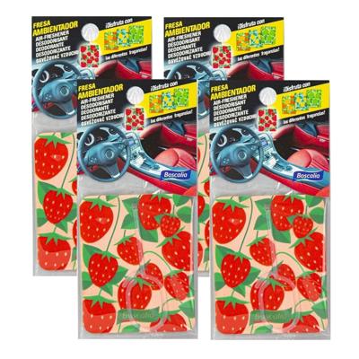Auto parfum/luchtverfrisser - 4x - Aardbei geur - in handig zakje - 7 x 16